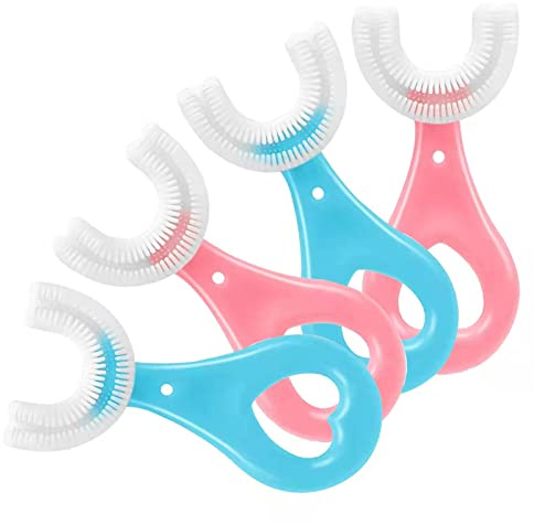 4-pack U-formade tandborstbarn, barn tandborstar mjuk silikonborste huvud hela munstycket tandborste med handtag 360° oral rengöring design för småbarn tandborstålder 2–6