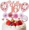 HCRXVV 16.Tortendeko Geburtstag Mädchen Rosa 16 Happy Birthday Tortendeko Cake Topper mit Papierfächer für 16th Geburtstag Party Kuchen Deko Rosa(12Stück)