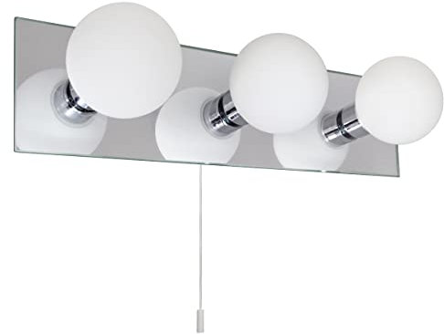 Long Life Lamp Company Opaque 3 Mini Globe Bathroom Mirror Light with Pull Cord Wall Mounted IP44 H3053