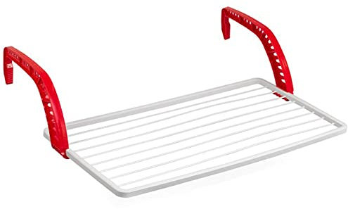 Acan Tradineur - Tendedero Plegable de Resina para balcón - 10 Metros de tendido - Fabricado en España - Soporte para Tender Ropa (Blanco y Rojo - 100 x 54,5 x 27 cm)