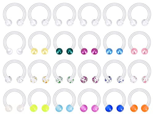 Longbeauty 16G Flexible Piercing Retainer 24 Pcs Acryl Hufeisen Ringe für Helix Lippen Nase Zunge Nippel Bauch Augenbraue Ohr Knorpel Tragus Industrial Piercing