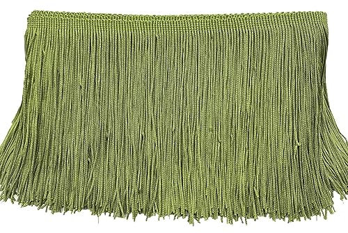 15cm x 2m Fransenborte Fransenbordüre Fransenband Dekoband Tanzfransen Schnittfranse Seide Quaste Fransen-Borten Bänder zum Nähen,DIY Basteln,Kleidung Dessous Kostüme Vorhänge Dekoration,Olivgrün