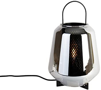 Qazqa - Art Deco Art Deco Tischlampe schwarz mit Rauchglas 23 cm - Kevin I Wohnzimmer I Schlafzimmer - Rund - LED geeignet E27