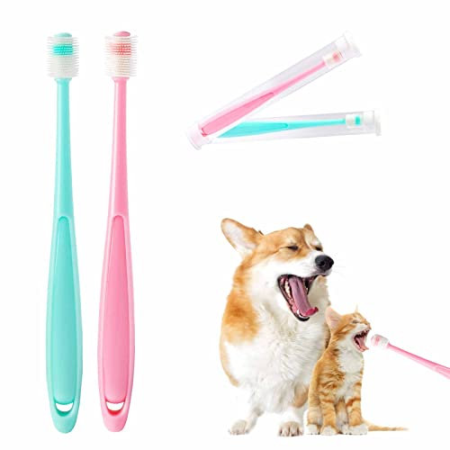 Lot de 2 brosses à dents pour petit chien et chat, 360 degrés en silicone souple pour animal domestique, hygiène bucco-dentaire, nettoyage en profondeur des dents pour animal domestique