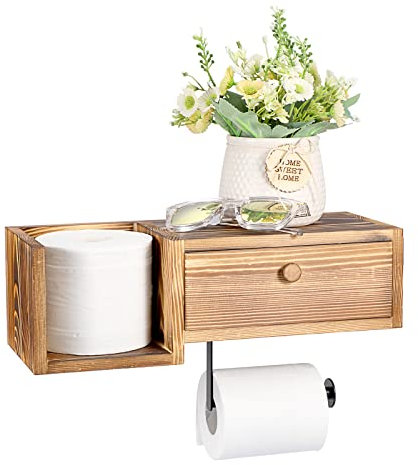 OLegei Porte-Papier de Toilette en Bois avec tiroir de Rangement Support Papier Toilette étagère Murale pour Salle de Bain 37 x 17 x 14cm