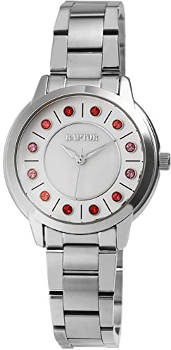 Raptor Gloriani Damen-Uhr Edelstahl Perlmutt Similistein Analog Quarz RA10238