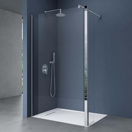 doporro Duschwand 150x200cm Walk-In mit 30cm Nebenteil, 10mm Duschabtrennung Bremen mit rundem Stabilisator, aus Echtglas ESG-Sicherheitsglas Klarglas inkl. Nanobeschichtung