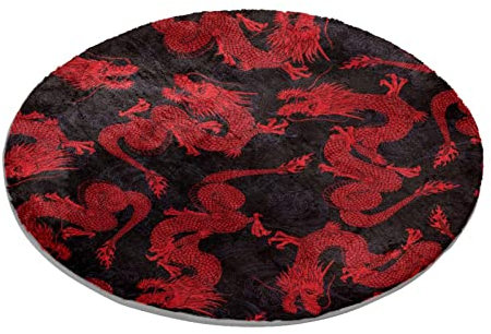 Chinesischer Teppich mit Drachenmotiv, rund, für Schlafzimmer, Wohnzimmer, Arbeitszimmer, Rot