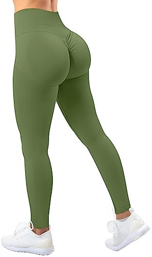 TAYOEA Damen Kompressions Sport Leggings Yoga Lange Leggings Slim Fitnesshose Sporthosen Blickdicht Scrunch Butt Yogahose Nahtlos Push up Leggings Hohe Taille Übung Fitness Joggen Scrunch Avocado,M