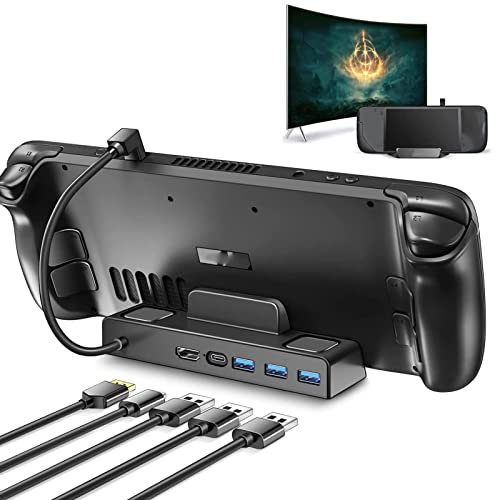 Dockingstation für Steam Deck, 5-in-1 Steam Deck Dockständer mit HDMI 2.0 4K bei 30 Hz, 3 USB A- und USB C PD-Ladeanschlüssen, Kompatibel mit Valve Steam Deck