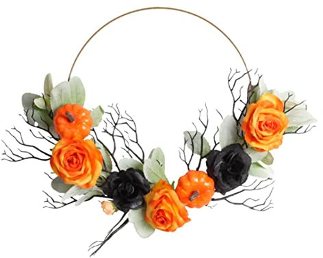 Micozy Halloween-Kränze für Haustür Grabgesteck Grabschmuck Totensonntag Gesteck Allerheiligen Gedenken Künstliche Kürbis|Rosen Haustür Wanddekoration Party Deko