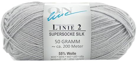 Online Garne Linie 2 Supersocke Silk | graue Sockenwolle mit Seide und Merinowolle | Sockengarn 4fädig (4fach, 4ply) | 55% Wolle, 25% Polyamid, 20% Seide | Strumpfwolle 50g 200m (28 grau)