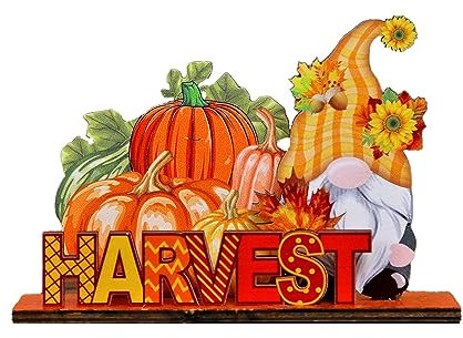 Herbstdeko Thanksgiving-Tischaufsätze, Türkei-Kürbis, dekorative Holzschilder, „Give And Thank“-Party, Thanksgiving, Herbst, Herbst-Tischdekoration Deko Wohnzimmer (A, One Size)