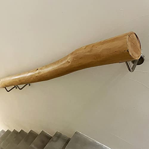 ALKOY Handlauf Aus Holz, Rustikaler Treppenhandlauf Mit Halterung, Treppengeländer Aus Naturholz An Der Wand, Handlauf Für Ältere Menschen, Heimterrassengeländer, Dachboden, Flur, Stütze, Haltegriff