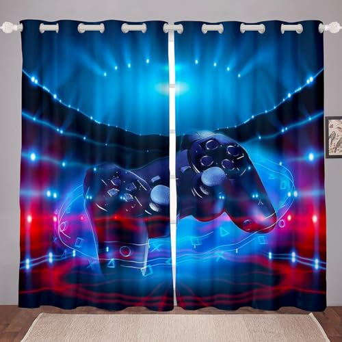 CTQTZ Gamer für Kinder Erwachsene Blickdichter Vorhänge Mit Ösen Videospiele Gaming Verdunkelungsvorhänge Mit Ösen 150x166 cm (BreitexHöhe) 2er Set Gardinen für Dekoration Kinderzimmer