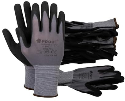PROOF COMFORT & SAFETY Arbeitshandschuhe 12 Paar Präzise Montagehandschuhe Spandex Nitril Beschichtung Schutzhandschuhe Mit Hohem Tastgefühl Und Grip Für Mechaniker Bauarbeiter Größe 9 Flexy