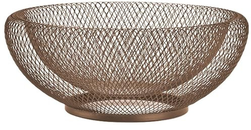 VR7 Fruit Bowl Metal Mesh Fruit Basket for Kitchen Decor 25cm - Durable, Airflow Design for Freshness - Gold 2 Pack
