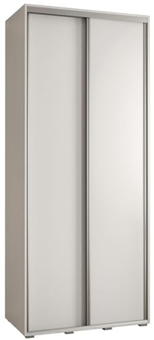 MEBLE KRYSPOL Davos 1 100 Schlafzimmerschrank mit Zwei Schiebetüren - Moderner Kleiderschrank mit Kleiderstange und Regalen - 235,2x100x60 cm - Weiß Weiß Silber