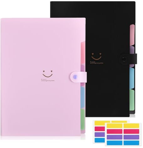 KONVINIT Dokumentenmappe,Mappe mit Fächern Fächermappe 5 Tasche Dokument Organizer mit Schnalle Kunststoff Ordnungsmappe mit Etiketten Büro Schule Organizer Mappe,2 Stücke