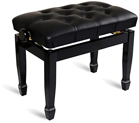 RWRAPS Klavierhocker, schwarz, höhenverstellbar, Klavierbank, Leder gepolstert, Tastatursitz, Hocker, Stühle, Tragkraft: 180 kg, einfach zu montieren