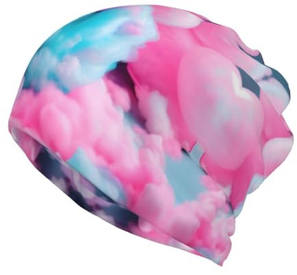 EdWal Halloween Fliegende Fledermäuse Print Unisex Winter Warme Hüte, Slouchy Strickmütze für Erwachsene, Beanie Chemo-Kappe, für Joggen, Radfahren, Rosa Zuckerwatte, One size