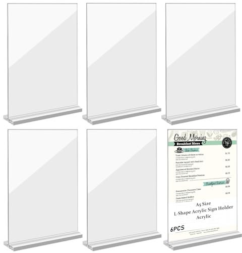 6 Stück Acryl Tischaufsteller A5 Aufsteller, Transparenter Kunststoff Display Rack, Aufsteller A5, T- Ständer für Werbeaufsteller, A5 Acrylplakat Menü Rack für Restaurants, Büro, Hotels, Dokument
