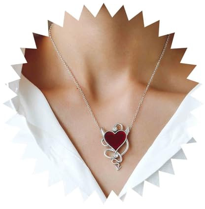 Dervivea Gothic Herz Flügel Halskette Choker Rot Emaille Herz Anhänger Halskette Teufel Herz Choker Halskette Silber Dämon Herz Halskette Schmuck Für Frauen Und Mädchen