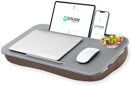 Istudyniture Schoßschreibtisch | Tragbarer Laptop-Schreibtisch & Ständer – passend für bis zu 17 Zoll – waschbares Kissen, integrierte Telefonhalterung – für Bett, Couch, Sofa, Boden – Schreiben