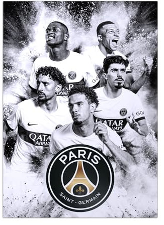 Displate - Poster aus Metal - Wall Art - Paris Saint-Germain - PSG Team Noir - Zaire-Emery squad noir 2 - Size M - 45 cm x 32 cm
