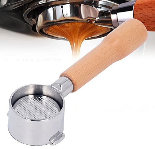 NirWa 51 mm Siebträger, 2 Ohren, bodenloser Kaffeegriff, Kaffeemaschinenteile, Edelstahl für Delonghi ECO310 (C1 Typ Buchenholz)