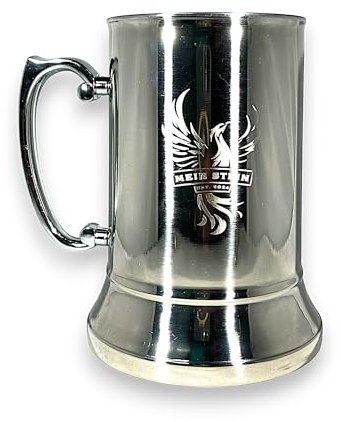 Classic Stainless Steel 20 oz Double Wall Beer Stein - Antique Metal Tankard with Grip Handle | Vacuum Insulated Beer Cup, Pint, and Coffee Mug (Silver), IHCH-BM303