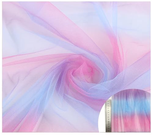 Wisafory Tüllstoff Mehrfarbiger Tüll Netzstoff Tüllband Meterware Bunte Farbverlauf Tüllstoff Nähen Basteln Stoff Dekorationen für Tutu, Rock, Kleid, DIY Handwerk 1# 100×150cm