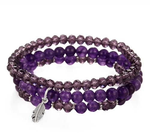 GoPaw Perlenarmband Stretch Damen Armband, Kristall Stretch Damen Armband Mehrschichtiges Boho Armband für Frauen Damen Geburtstagsgeschenk (Violett)