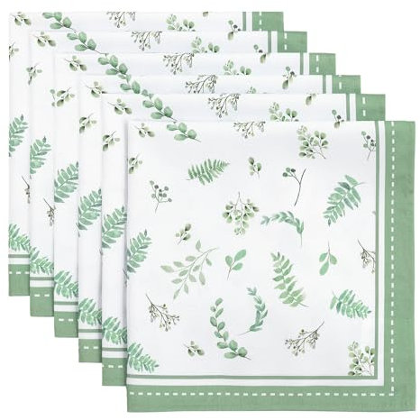 Arquiel Servietten Eukalyptus Blätter 6er-Set, Stoffservietten 100% Baumwolle Weiches Hochwertige Wiederverwendbare Esstisch Servietten Perfekt für Hochzeiten Küche Haushalt Party(45×45cm)