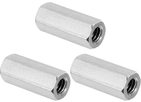 PATIKIL 1/4-20 UNC Tuercas de Acoplamiento Hexagonal de Acero Inoxidable 304, 3 Piezas Tuercas de Acoplamiento de Varilla Roscada Completa de 1.18 de Longitud, Tono Plateado
