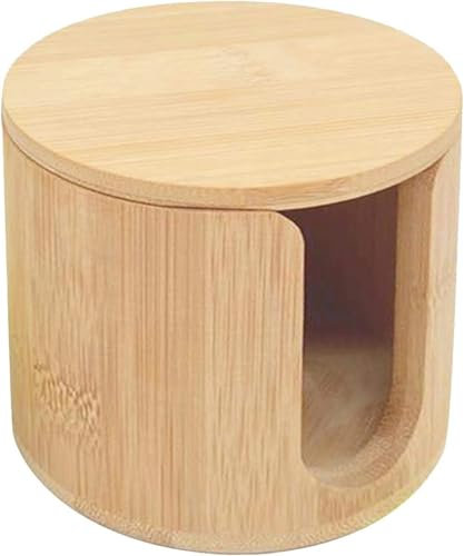 Boîte de rangement en bambou pour tampons démaquillants, support en bois de bambou, pour ranger les gants de toilette – Boîte de rangement ronde de 10 cm de diamètre, boîte de rangement en bambou