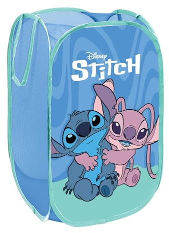 Disney Officially Licensed Pop-Up Bin | Foldable Storage Design | Perfect for Organizing Children's Room, Kids Playroom (Disney Design) | 36 x 36 x 58 cm (Stitch Design)