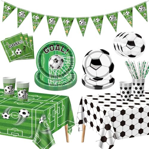 Football Party Decorations for 20 Guests, Includes Football Banner, Dinner Plates, Dessert Plates, Napkins, Cups, Tablecloth for Football Birthday Party Boys Sports Theme Party Decorations