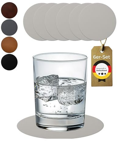 Lederfabrik Garnier® Untersetzer Gläser rund 6er-Set - rutschfest & Abwaschbar - Perfekter Tischschutz - Glasuntersetzer Leder Beige - Made in DE