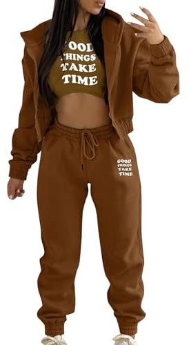 Zweiteiler Trainingsanzüge Damen Hausanzug Bequeme Streatwear Mode Fitnessanzug Sportanzug Festliche Frauen Winter Sweatsuit Jogginganzug Hoodie und Sporthose Anzug Freizeitanzug