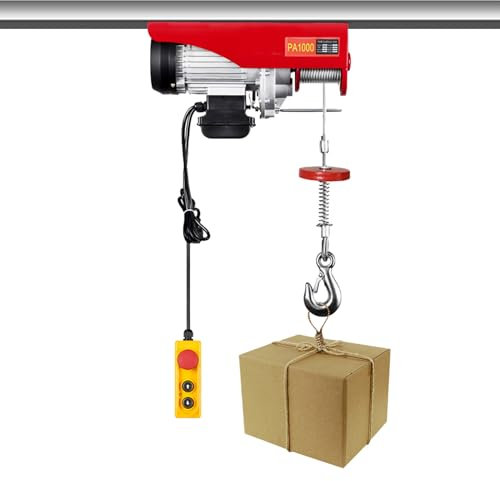 OUBUBY Treuil électrique de 500 kg à 1000 kg de hauteur de levage 12 m treuil moteur 1600 W moteur en cuivre palan à bouteille 12 m/min vitesse de levage avec télécommande sans fil (1000 kg)