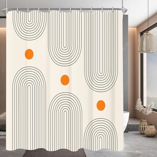 Lerores Duschvorhang 180x180cm Geometrische Kurve, Beschwerter Saum Antischimmel Textil, Wasserabweisend, Waschbar Polyester Stoff Badevorhänge für Badezimmer, Badewanne mit 12 Duschvorhangringe