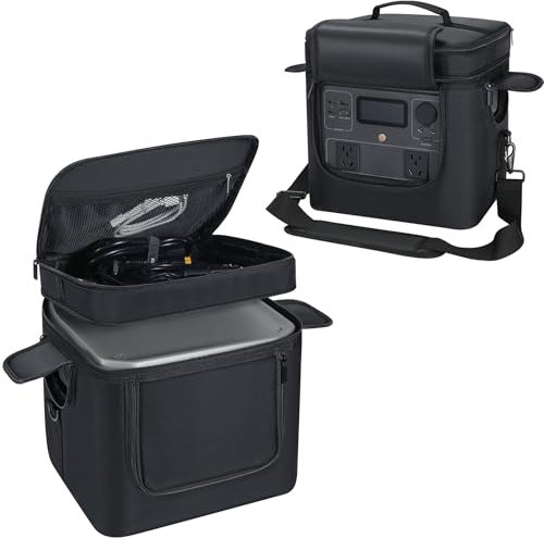 Tragetasche, kompatibel mit ECOFLOW River 2 Max 500, tragbare Powerstation-Aufbewahrungstasche mit seitlichem Reißverschluss, Tasche, Generatorabdeckungen für draußen (schwarz, für River 2 Max 500)