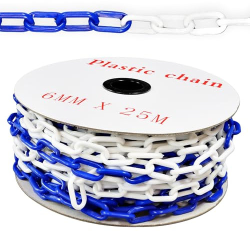 Plastic Barrier Chain - Plastic Chain for Safety Control - Barrier Fencing for Queue Management - Chain Link Fencing for Temporary Barriers - Safety Barrier with High Visibility - 25m - Blue & White