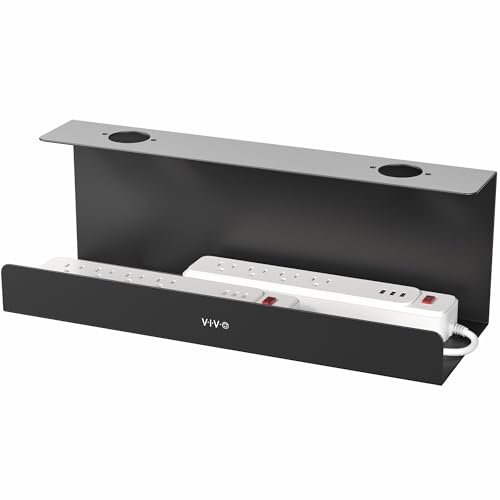 VIVO Cable Management Ladder, Extra Deep Under Computer, 17 Inches, Socket Holder, Cable Organiser, Cable Benches for Office and Home, Black