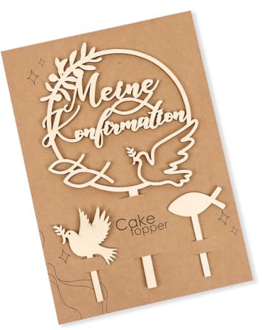 Augesak Tortendeko Meine Konfirmation, Holz Torten Topper, 3 Stück, Taube Fisch Kuchen Deko, Konfirmation Torte Deko