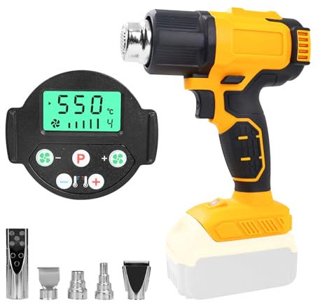 Cordless Heat Gun for Dewalt 20V Battery, Cordless Hot Air Gun with 5 Nozzles, 2-Temp Settings Max 550°C for Shrink Tubing Vinyl Wrap Crafting Electronics, for DCB206 DCB205 (Without Battery)