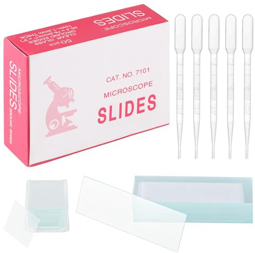 XREE 50 Stück Objektträger und 100 Stück Deckgläser, mit 5 Tropfer, Mikroskop Zubehör für Labor Biologie Wissenschaft Studium