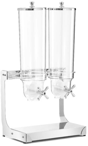 Forgast Müslispender, Cerealienspender für Müsli, Cornflakes, Süßigkeiten, Snackspender, Kunststoff, Fußgestell aus Edelstahl, Kapazität 2x2 Liter, perfekt für Trockenfutter, 33x23.4x63.5 cm