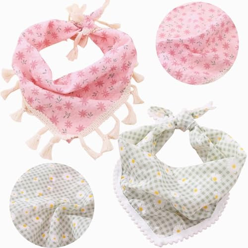 Hundehalstücher für Frühling, Sommer, Gänseblümchen, verstellbar, Dreieck, waschbar, für kleine, mittelgroße Hunde und Katzen, 2 Stück